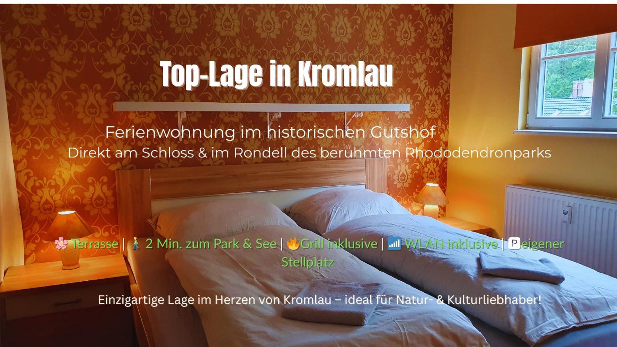 Ferienwohnung Im Gutshof Direkt Gegenueber Dem Schloss, Rhododendronpark Mit Terrasse Und Wlan Kromlau Bagian luar foto